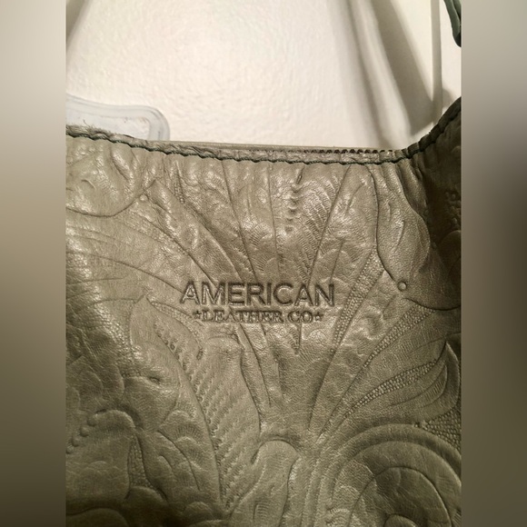 American Leather Co. Lenox Triple Entry Satchel Green Embossed/Tooled Design - Picture 5 of 10